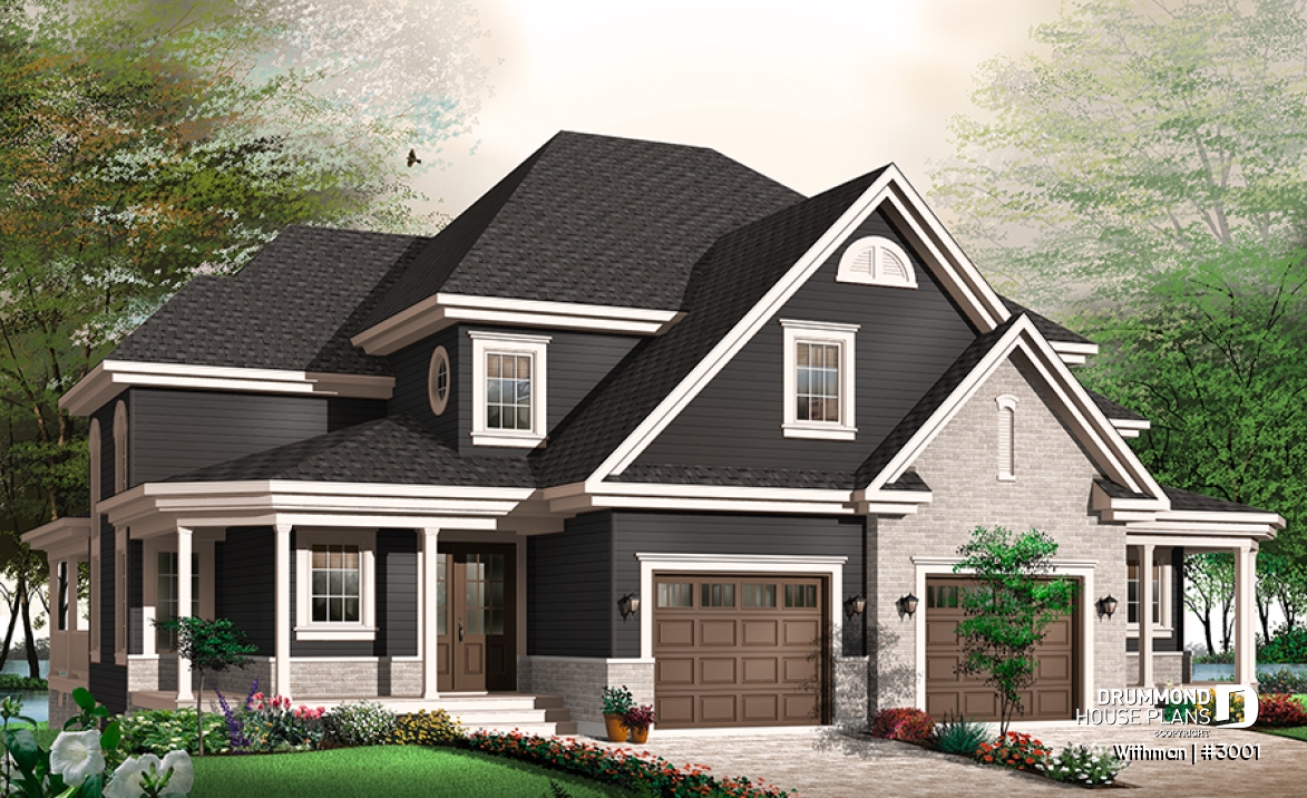 front - BASE MODEL - Duplex house design with lots of natural lights, open floor plan, pantry, laundry room, 3 large bedrooms - Withman