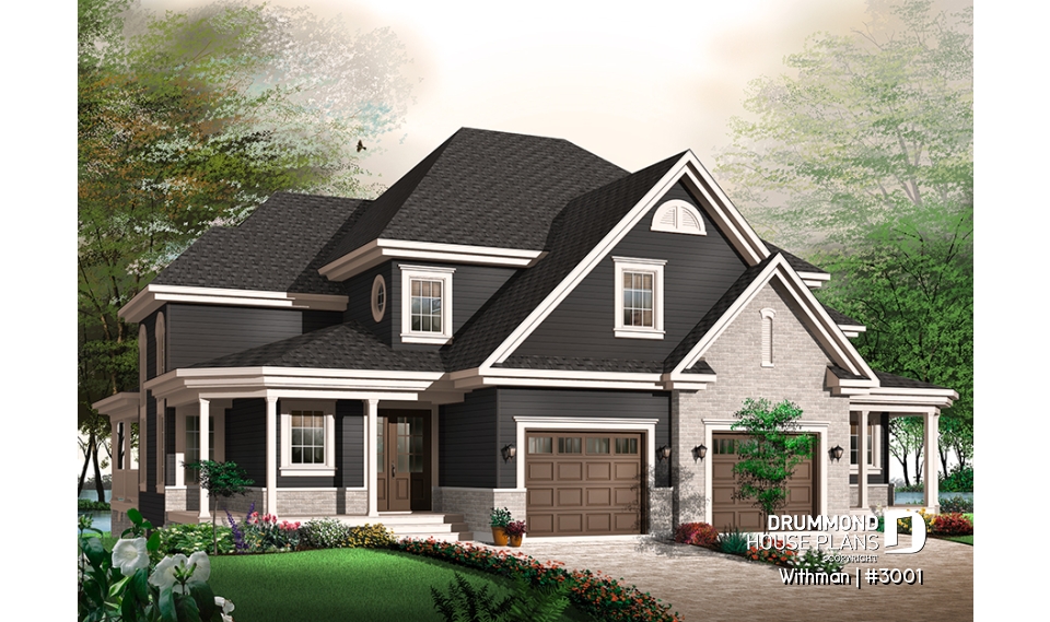 front - BASE MODEL - Duplex house design with lots of natural lights, open floor plan, pantry, laundry room, 3 large bedrooms - Withman