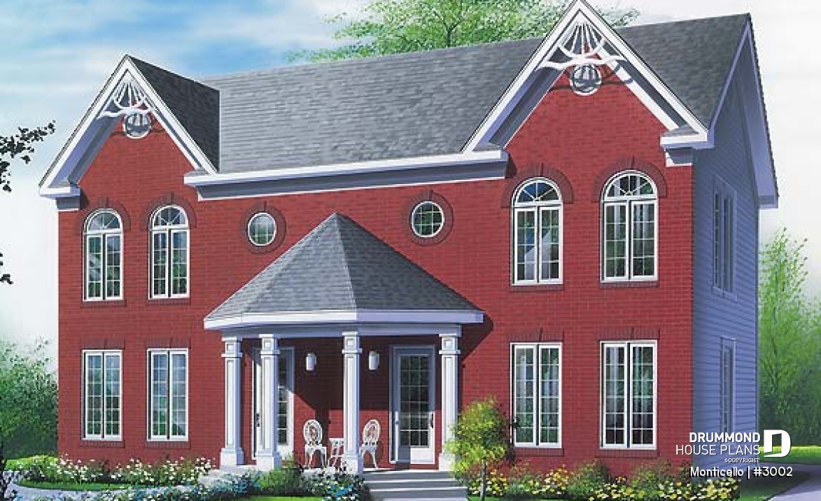 front - BASE MODEL - 2-story semi-detached house plan, 2 to 3 bedrooms and 2 bathrooms per unit, open floor plan concept - Monticello