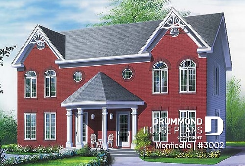 front - BASE MODEL - 2-story semi-detached house plan, 2 to 3 bedrooms and 2 bathrooms per unit, open floor plan concept - Monticello