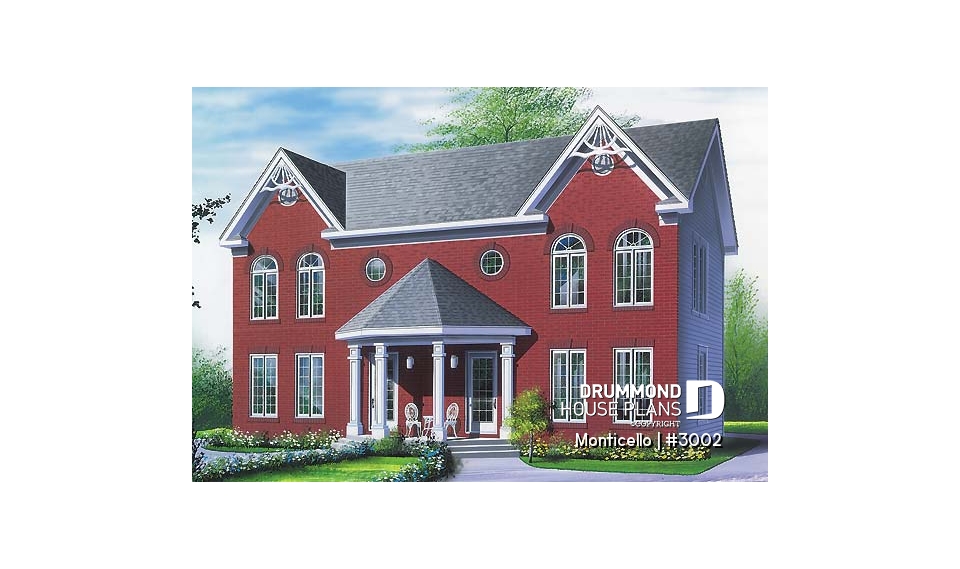 front - BASE MODEL - 2-story semi-detached house plan, 2 to 3 bedrooms and 2 bathrooms per unit, open floor plan concept - Monticello