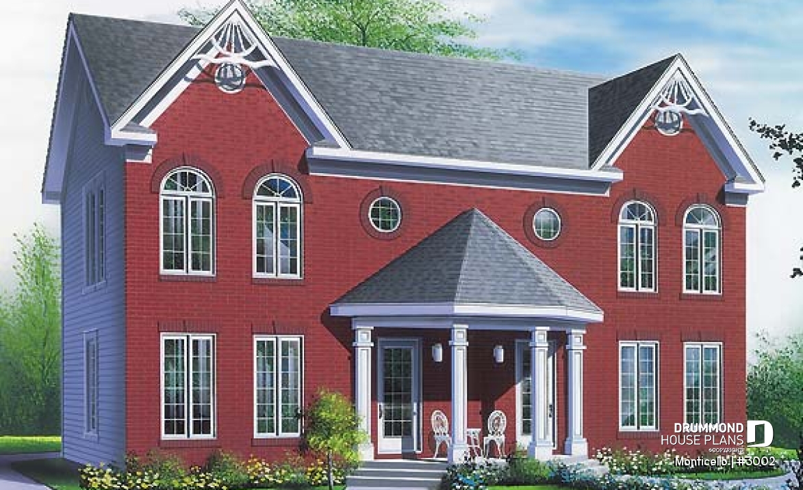 front - BASE MODEL - 2-story semi-detached house plan, 2 to 3 bedrooms and 2 bathrooms per unit, open floor plan concept - Monticello