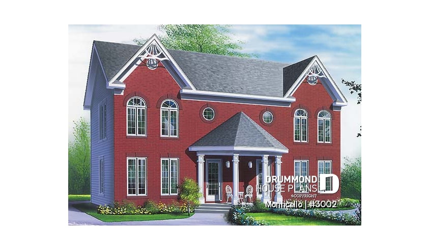 front - BASE MODEL - 2-story semi-detached house plan, 2 to 3 bedrooms and 2 bathrooms per unit, open floor plan concept - Monticello