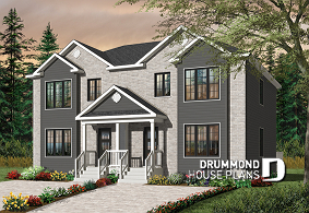 front - BASE MODEL - Contemporary style 3 bedroom semi-detached house plan with great master bedroom, laundry on main - Belisle 2