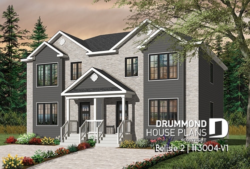 front - BASE MODEL - Contemporary style 3 bedroom semi-detached house plan with great master bedroom, laundry on main - Belisle 2