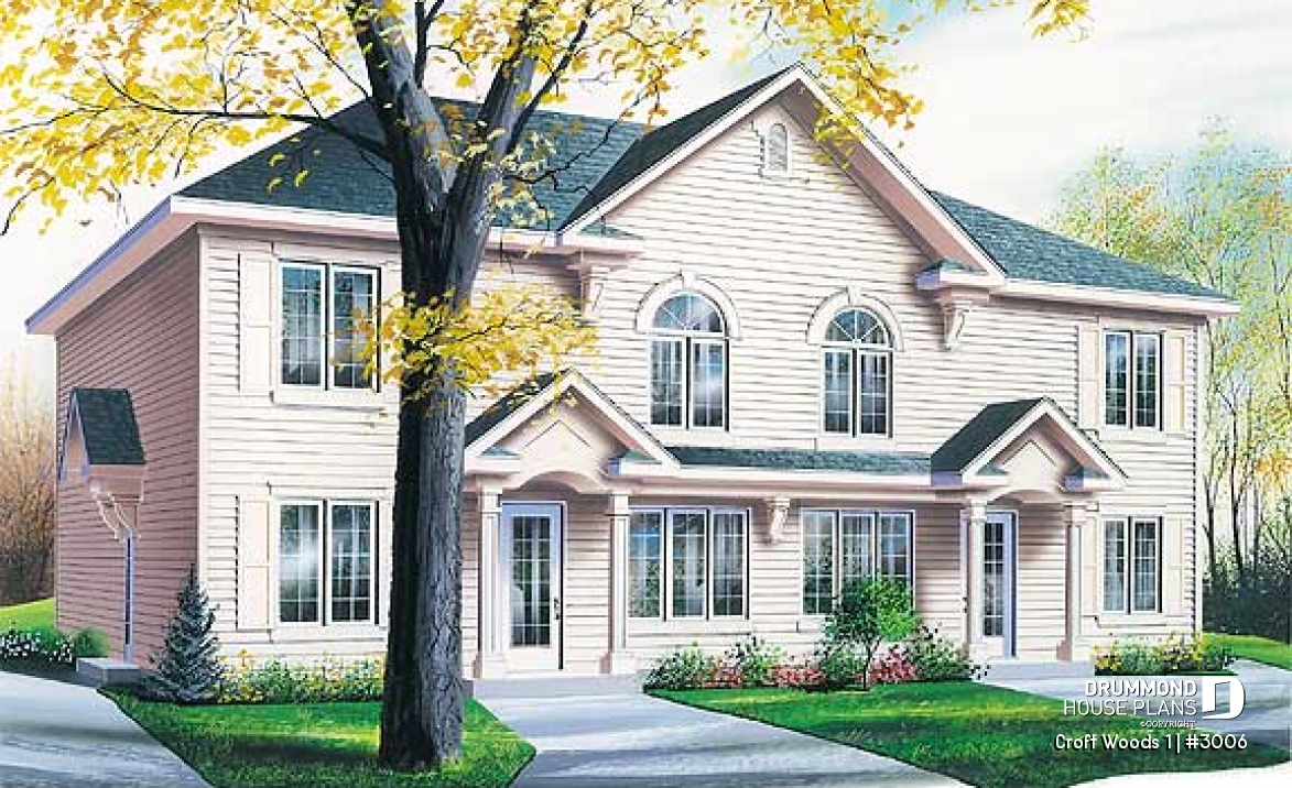 front - BASE MODEL - 4 unit apartment building plan, 2 bedrooms and laundry room on each apt., kitchen island and more! - Croft Woods 1