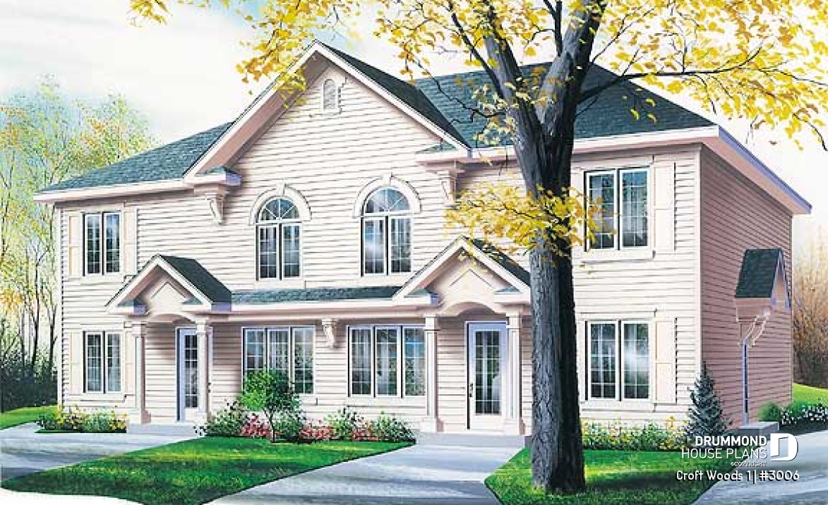 front - BASE MODEL - 4 unit apartment building plan, 2 bedrooms and laundry room on each apt., kitchen island and more! - Croft Woods 1