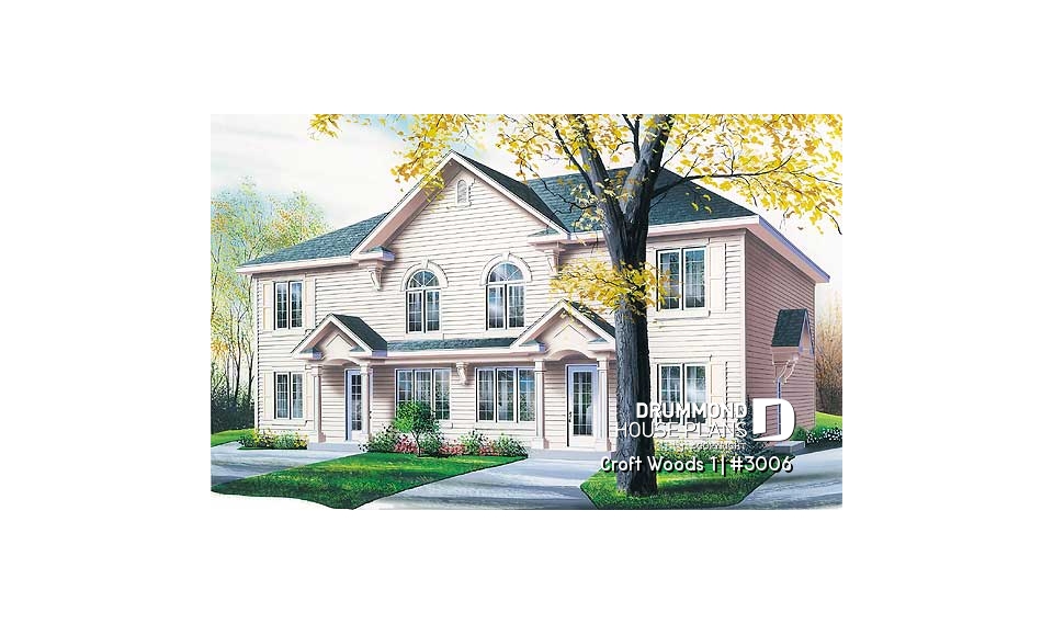 front - BASE MODEL - 4 unit apartment building plan, 2 bedrooms and laundry room on each apt., kitchen island and more! - Croft Woods 1