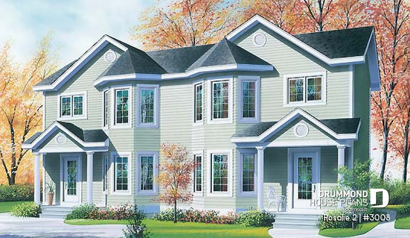 front - BASE MODEL - Victorian inspired duplex plan with 2 to 3 bedroom per unit and large kitchen with pantry - Rosalie 2
