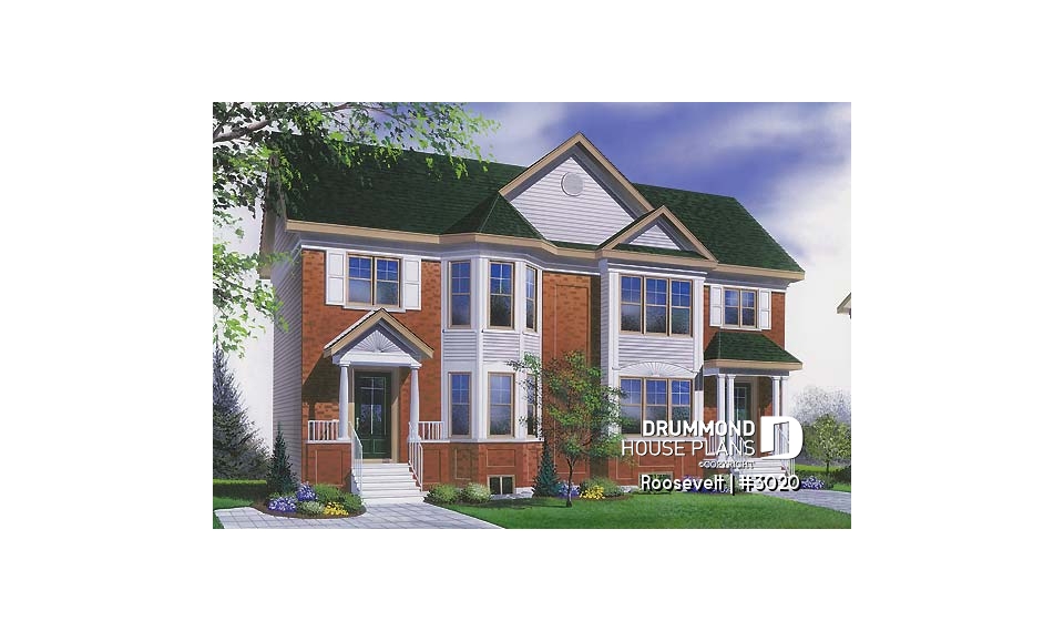 front - BASE MODEL - 2 to 3 bedroom semi-detached building plan, 1.5 baths, open plan concept, pantry in kitchen - Roosevelt