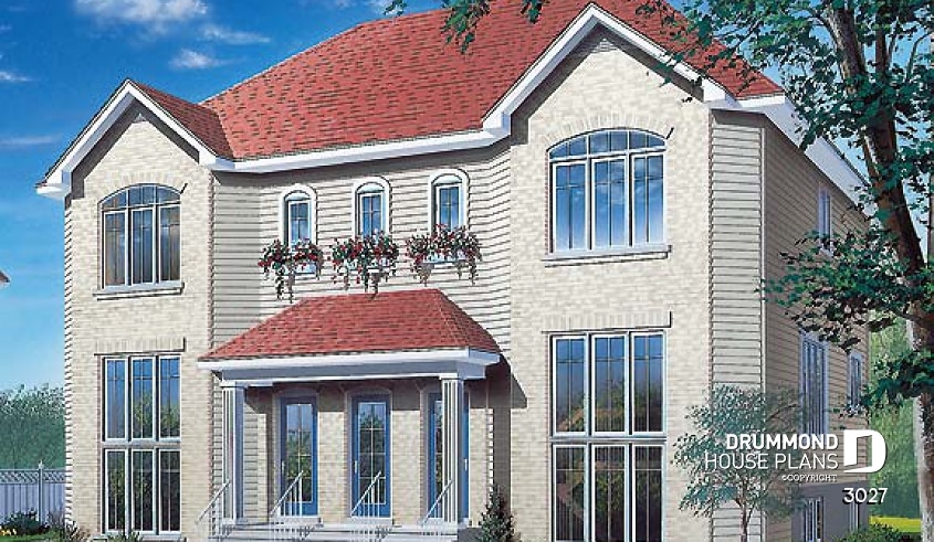 front - BASE MODEL - Triplex house plan with 1 to 4 bedrooms per unit, lots of natural light and sheltered front gallery - Charenton