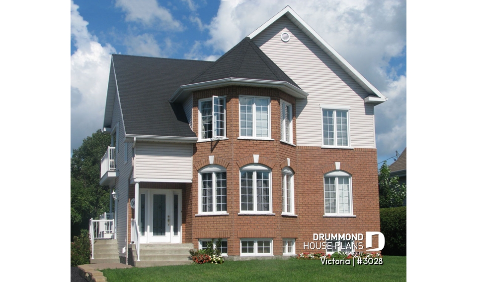 front - BASE MODEL - Duplex house plan with 2 bedroom per unit, open dining and living room, balcony, lots of natural light - Victoria