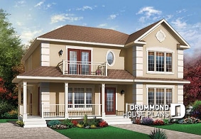 front - BASE MODEL - Duplex house plan with 3 bedrooms and laundry closet on each unit and a rear balcony.  - Fairfield