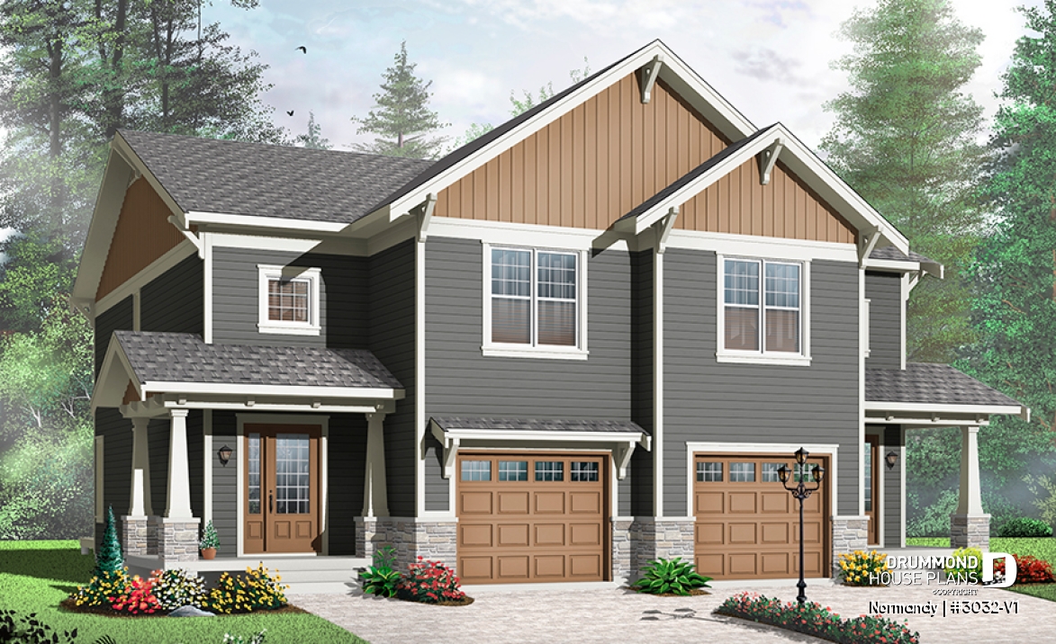 front - BASE MODEL - Craftsman Duplex design, open floor plan, master with walk-in &amp; access to bath, laundry on second floor - Normandy