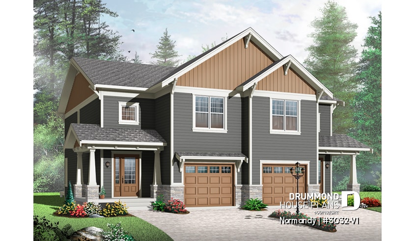 front - BASE MODEL - Craftsman Duplex design, open floor plan, master with walk-in & access to bath, laundry on second floor - Normandy