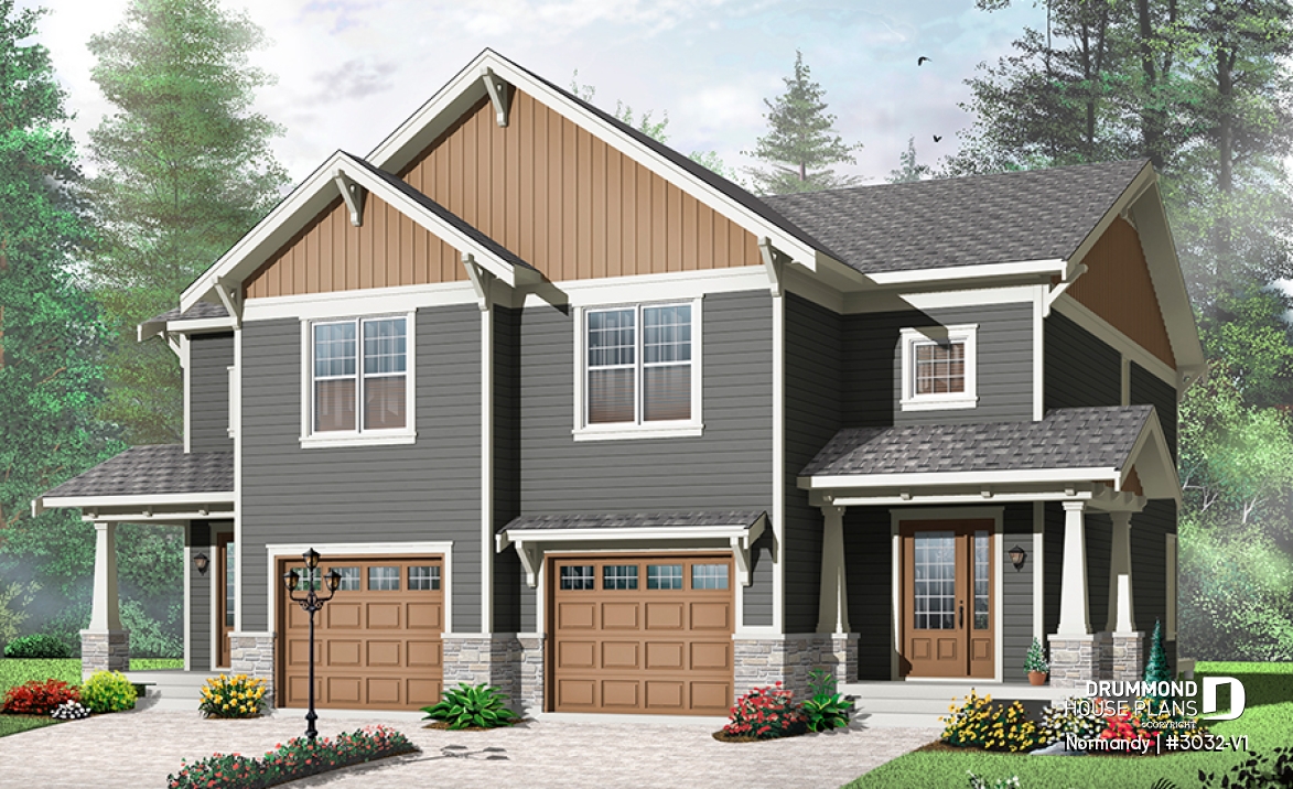 front - BASE MODEL - Craftsman Duplex design, open floor plan, master with walk-in &amp; access to bath, laundry on second floor - Normandy