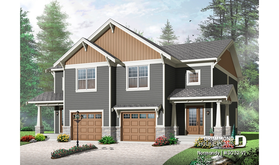 front - BASE MODEL - Craftsman Duplex design, open floor plan, master with walk-in &amp; access to bath, laundry on second floor - Normandy