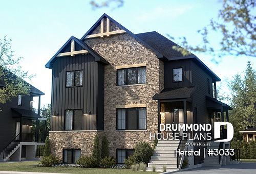 front - BASE MODEL - Triplex plan (3 Unit Multi-Plex) 2 bedrooms, 1 full bathroom and rear private terrace in each accommodation - Herstal