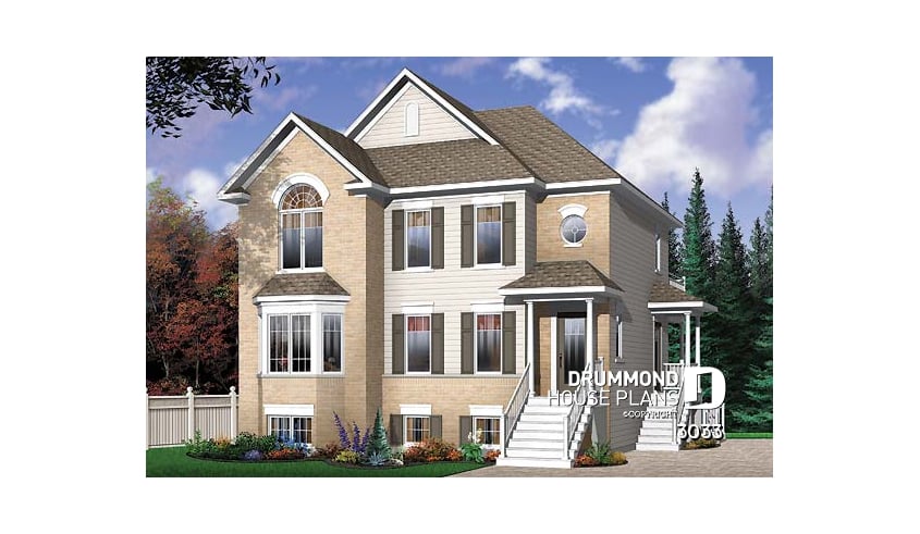 front - BASE MODEL - Triplex house plan, 2 beds and one terrace per unit! - Herstal