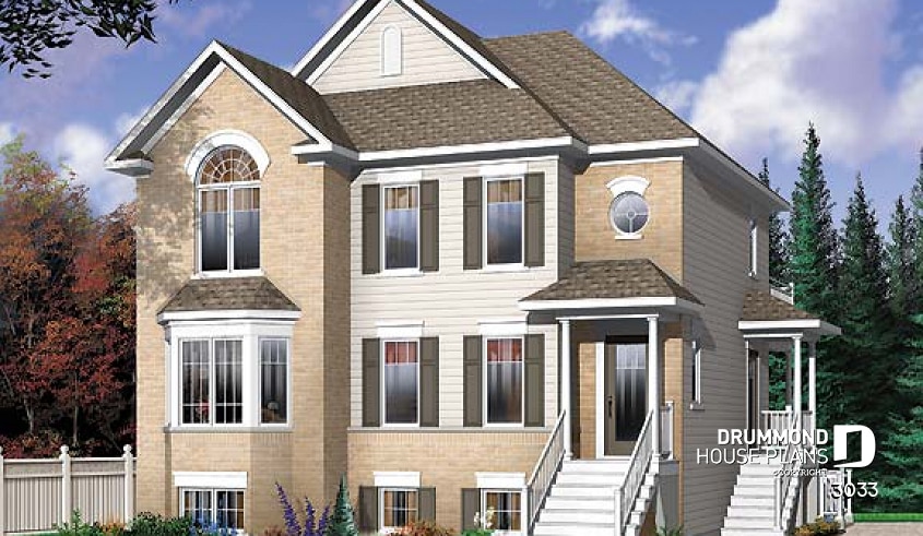 front - BASE MODEL - Triplex house plan, 2 beds and one terrace per unit! - Herstal