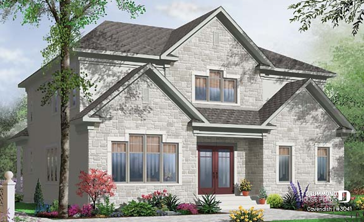 front - BASE MODEL - 2-Storey intergenerational home plan, 4 to 5 bedrooms &amp; 2 family rooms in main unit, shared laundry room - Cavendish
