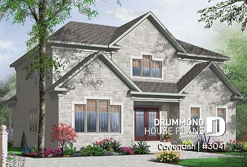 front - BASE MODEL - 2-Storey intergenerational home plan, 4 to 5 bedrooms & 2 family rooms in main unit, shared laundry room - Cavendish