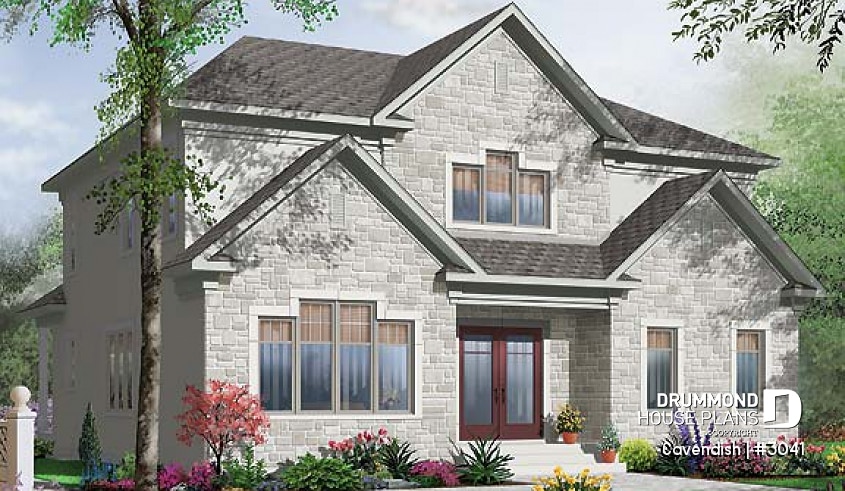 front - BASE MODEL - 2-Storey intergenerational home plan, 4 to 5 bedrooms & 2 family rooms in main unit, shared laundry room - Cavendish