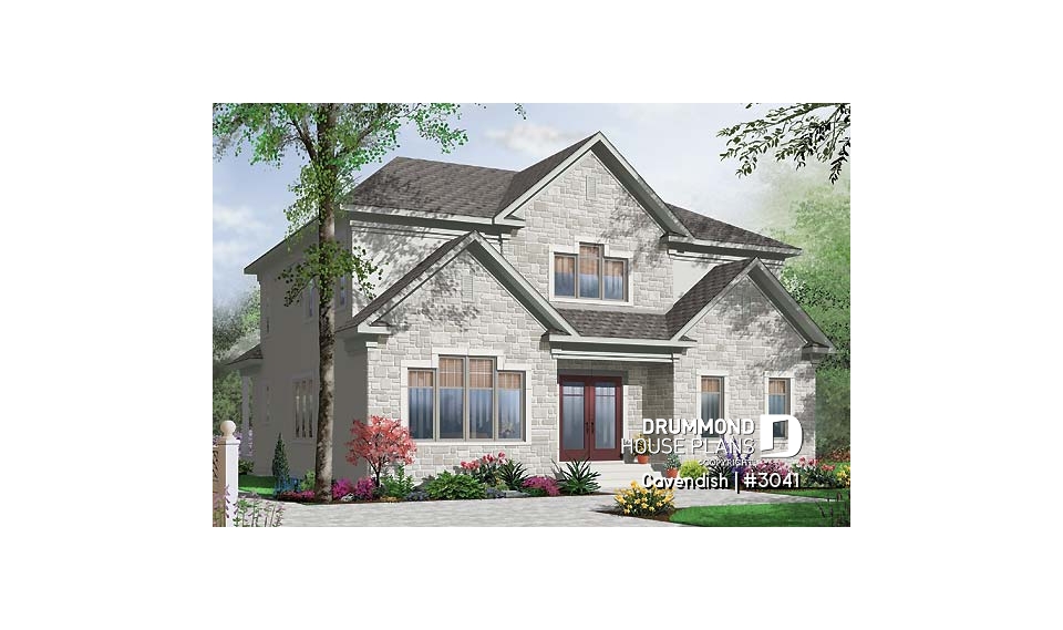 front - BASE MODEL - 2-Storey intergenerational home plan, 4 to 5 bedrooms &amp; 2 family rooms in main unit, shared laundry room - Cavendish