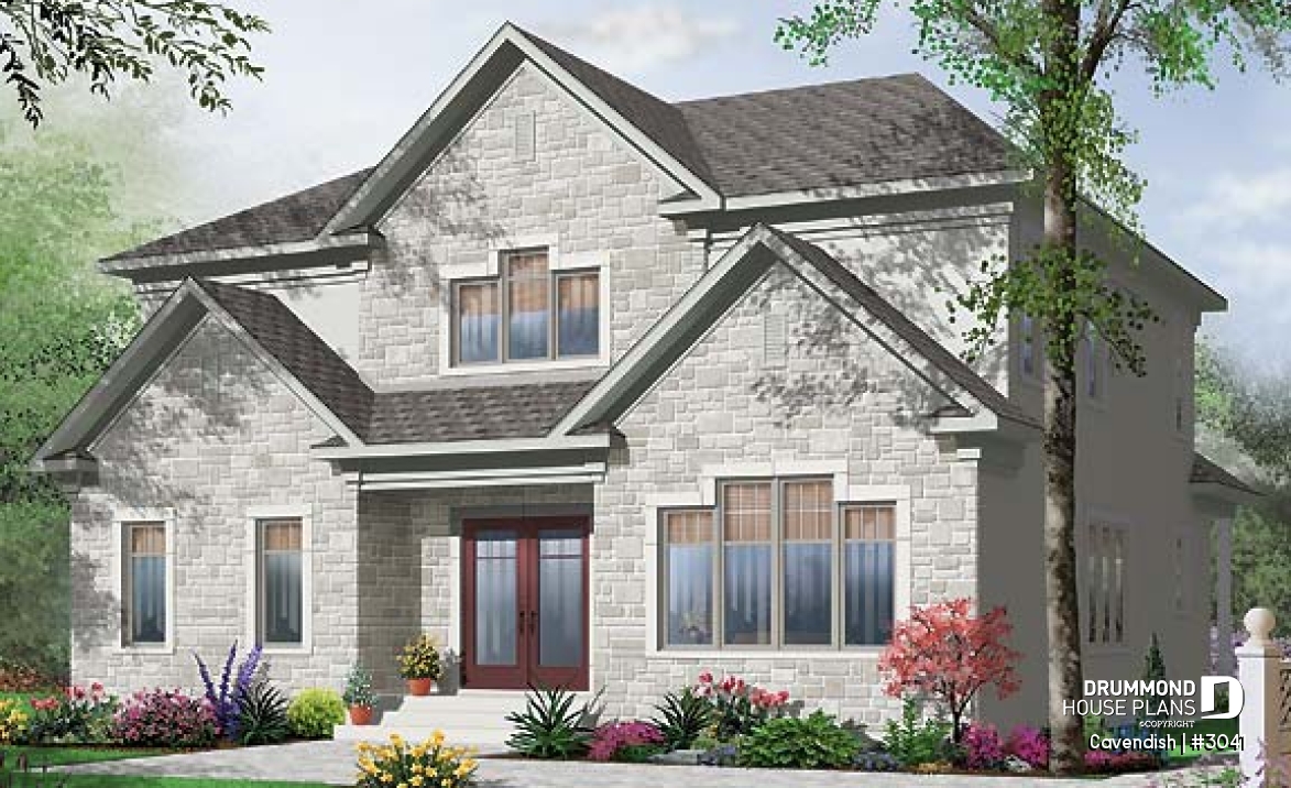 front - BASE MODEL - 2-Storey intergenerational home plan, 4 to 5 bedrooms &amp; 2 family rooms in main unit, shared laundry room - Cavendish
