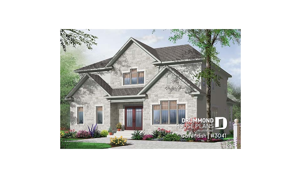front - BASE MODEL - 2-Storey intergenerational home plan, 4 to 5 bedrooms &amp; 2 family rooms in main unit, shared laundry room - Cavendish