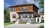 front - BASE MODEL - 3 unit apartment building plan with 2 beds, pantry, balcony and laundry closet on each unit - Compton