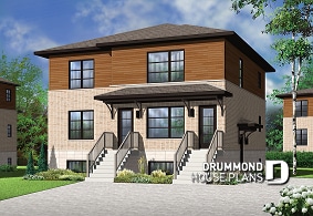 front - BASE MODEL - 3 unit apartment building plan with 2 beds, pantry, balcony and laundry closet on each unit - Compton