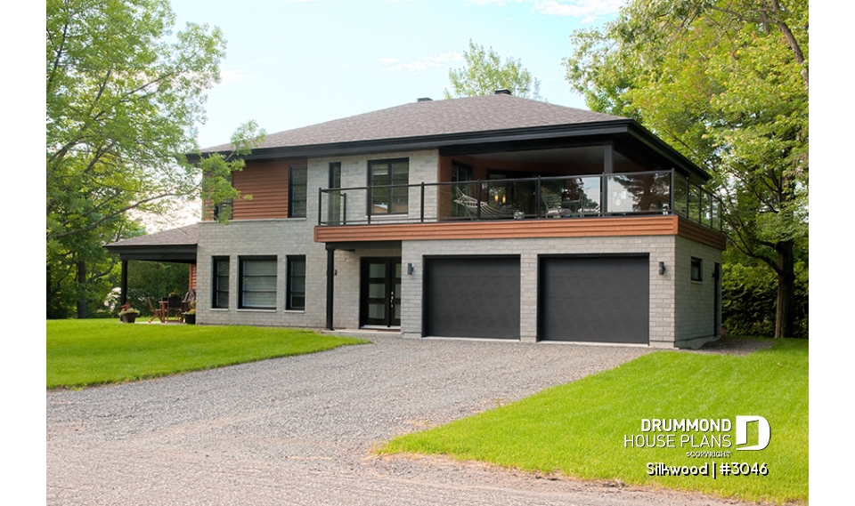 front - BASE MODEL - Multi generational Modern Home plan, 2 units with separate entrances &amp; open floor plans - Silkwood