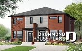 front - BASE MODEL - Contemporary duplex house plan, 2 or 3 bedroom option, ensuite, 2 kitchen options with large kitchen island - The Mallory 2 