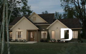 front - BASE MODEL - Intergenerational home plan featuring 3 bedrooms and a covered terrace for the main unit. - Saint-Georges