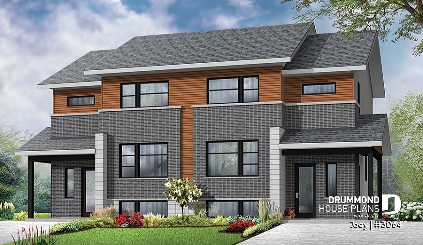 front - BASE MODEL - Modern 4 unit apartment with 2x one-bedroom and 2x three bedroom units - Joey