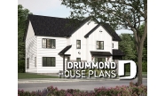 front - BASE MODEL - Duplex house plans, 3 bedrooms, 1.5 baths, farmhouse style, open floor plan concept - Dawson