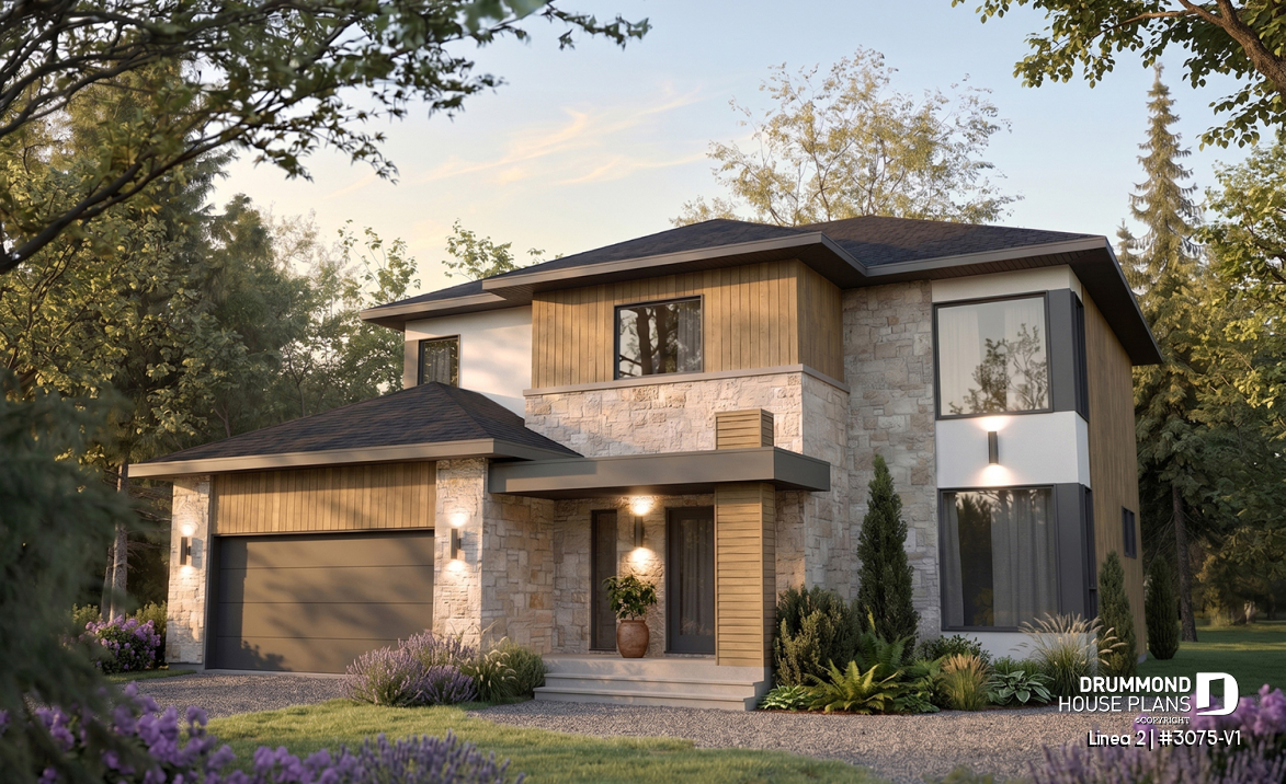 front - BASE MODEL - Contemporary Multigenerational House Plan with Private In-law Suite, 4-5 Bedrooms, Optional Finished Basement - Linea 2