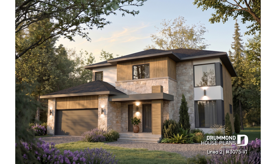 front - BASE MODEL - Contemporary Multigenerational House Plan with Private In-law Suite, 4-5 Bedrooms, Optional Finished Basement - Linea 2