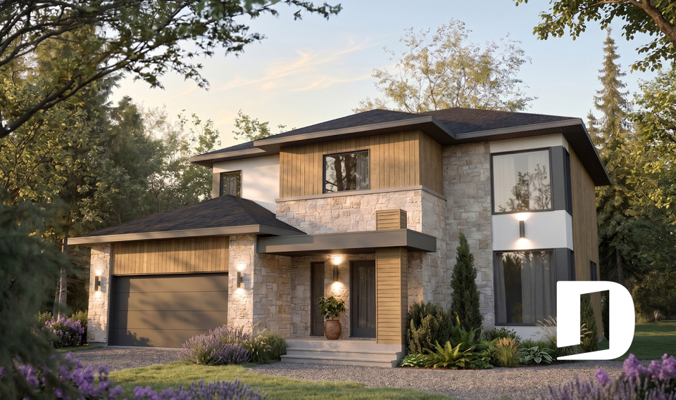 front - BASE MODEL - Contemporary Multigenerational House Plan with Private In-law Suite, 4-5 Bedrooms, Optional Finished Basement - Linea 2