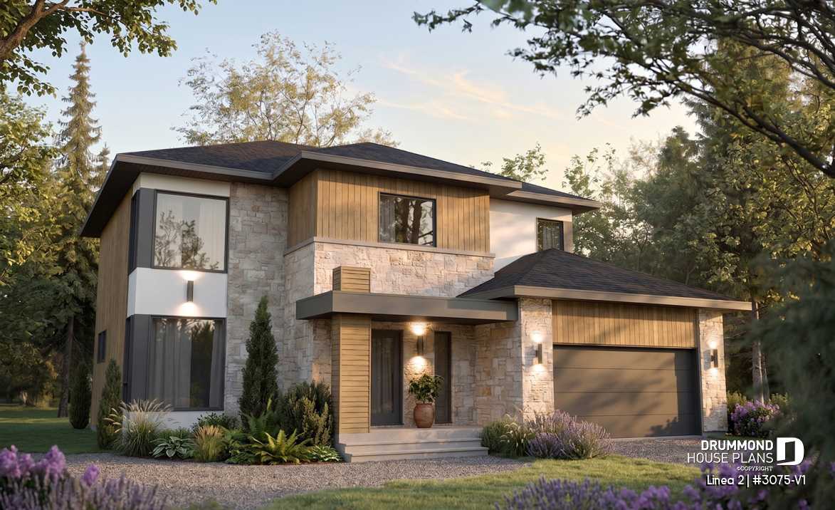 front - BASE MODEL - Contemporary Multigenerational House Plan with Private In-law Suite, 4-5 Bedrooms, Optional Finished Basement - Linea 2