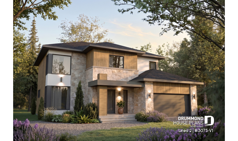 front - BASE MODEL - Contemporary Multigenerational House Plan with Private In-law Suite, 4-5 Bedrooms, Optional Finished Basement - Linea 2