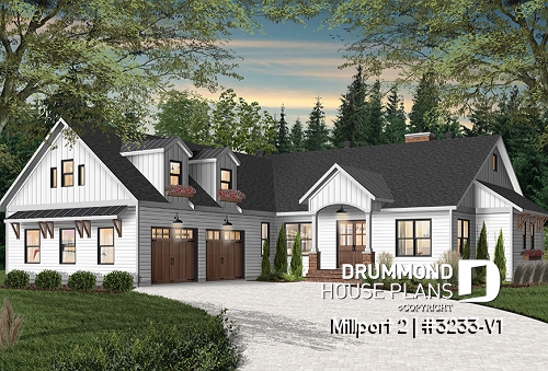 front - BASE MODEL - 3 to 4 bedroom country ranch, garage, master suite with private terrace, huge covered balcony, 2 family rooms - Millport 2