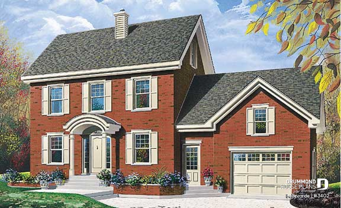 front - BASE MODEL - Bonus living area in attic, 3 bedrooms, walk-in in master bedroom, garage, home office - Bellevarde