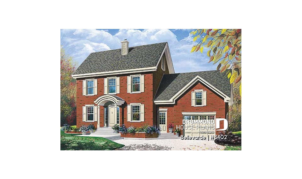 front - BASE MODEL - Bonus living area in attic, 3 bedrooms, walk-in in master bedroom, garage, home office - Bellevarde