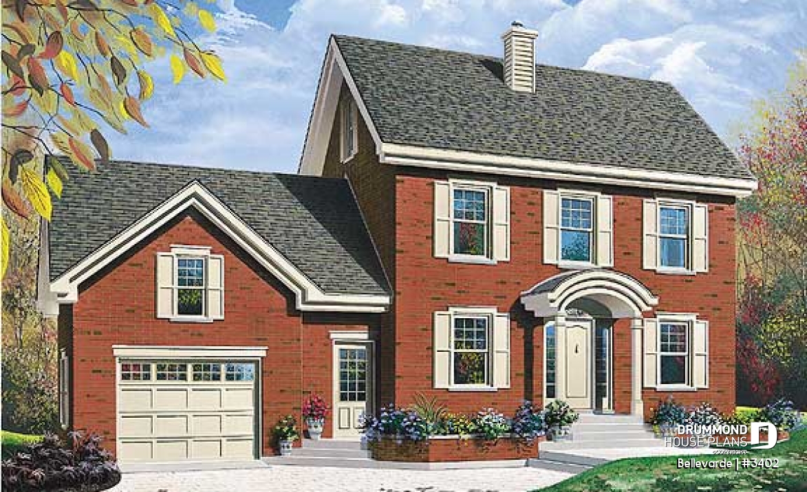front - BASE MODEL - Bonus living area in attic, 3 bedrooms, walk-in in master bedroom, garage, home office - Bellevarde