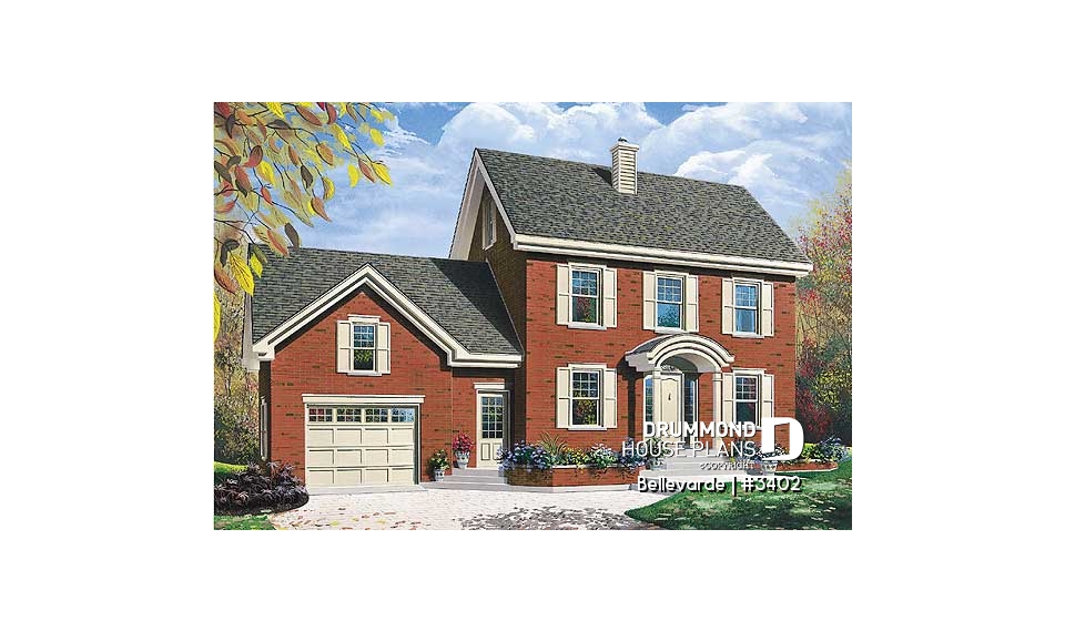 front - BASE MODEL - Bonus living area in attic, 3 bedrooms, walk-in in master bedroom, garage, home office - Bellevarde