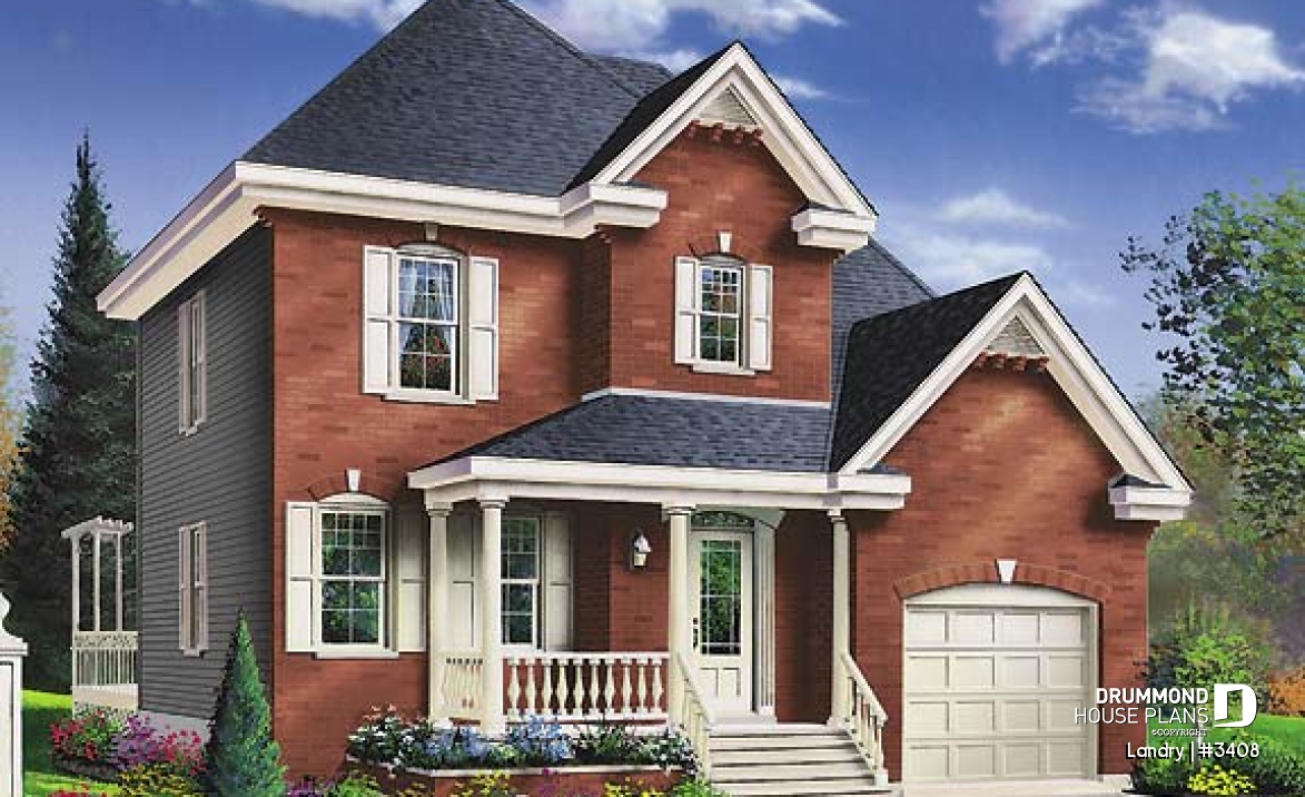 front - BASE MODEL - 2-storey 3 to 4 bedroom european style house plan, garage, planning desk, laundry on main floor - Landry