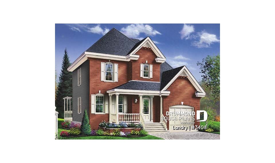 front - BASE MODEL - 2-storey 3 to 4 bedroom european style house plan, garage, planning desk, laundry on main floor - Landry