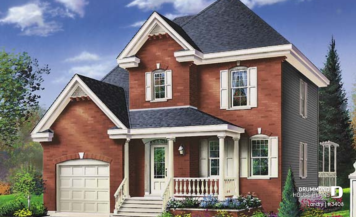 front - BASE MODEL - 2-storey 3 to 4 bedroom european style house plan, garage, planning desk, laundry on main floor - Landry